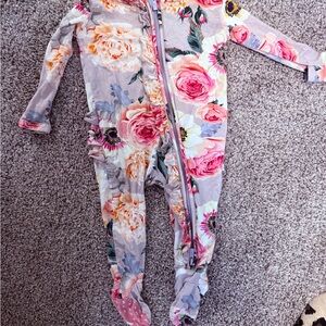 Posh Peanut Pink and Gray Floral Footie